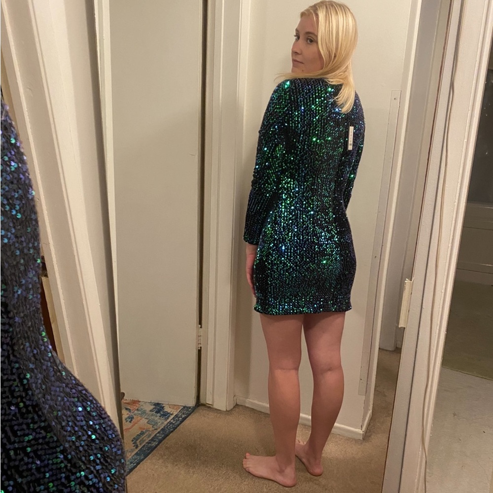 Romeo & Juliet Couture Green and Blue Sequin Dress